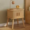 IDMarket Lot de 2 tables de chevet 2 portes coulissantes lattes tasseaux bois coloris chêne* Collection Moderne|Chambre Complète Adulte