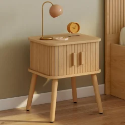 IDMarket Lot de 2 tables de chevet 2 portes coulissantes lattes tasseaux bois coloris chêne* Collection Moderne|Chambre Complète Adulte