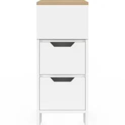 IDMarket Lot de 2 tables de chevet bois et blanc 2 tiroirs avec niche latérale réversible* Collection Contemporaine|Chambre Complète Adulte