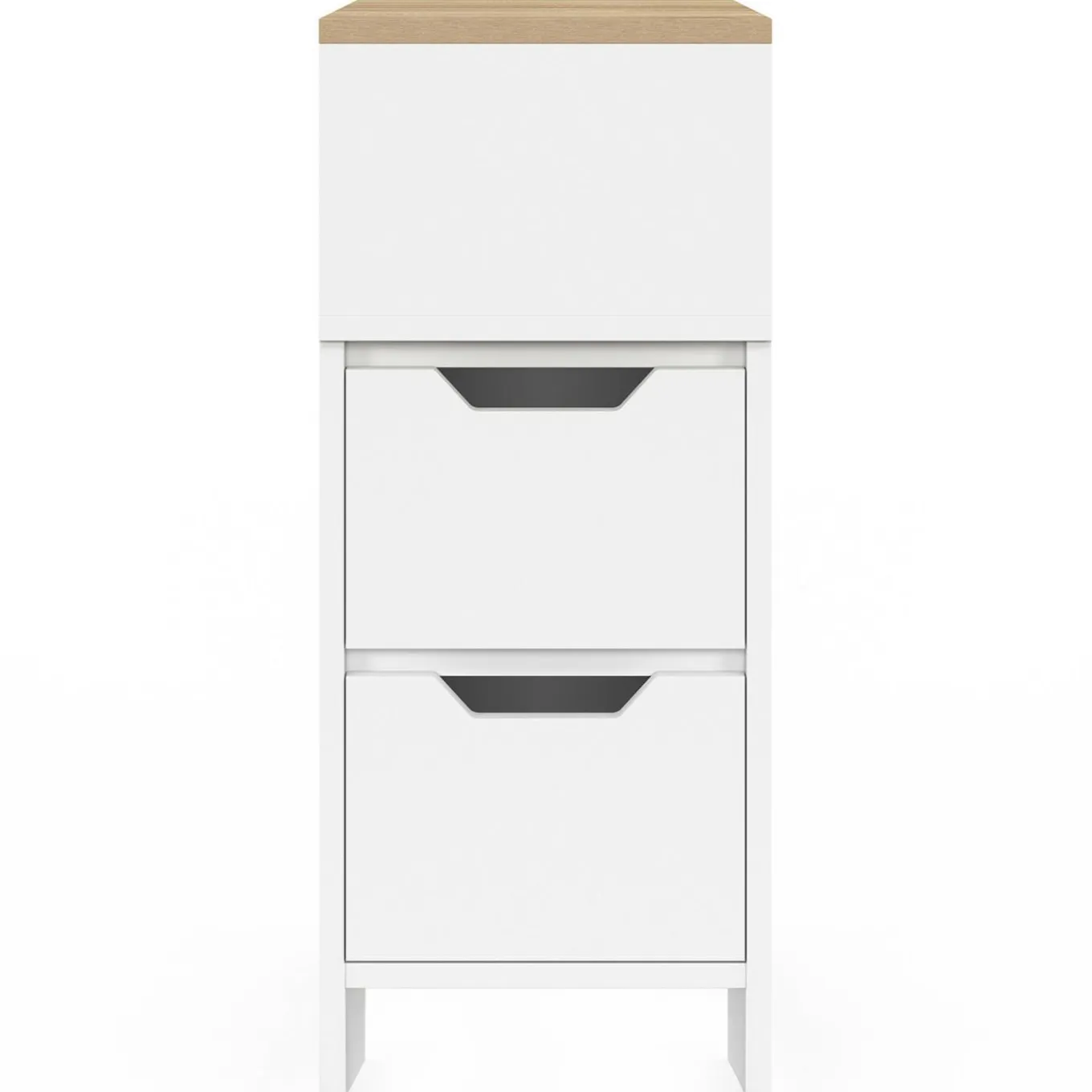 IDMarket Lot de 2 tables de chevet bois et blanc 2 tiroirs avec niche latérale réversible* Collection Contemporaine|Chambre Complète Adulte