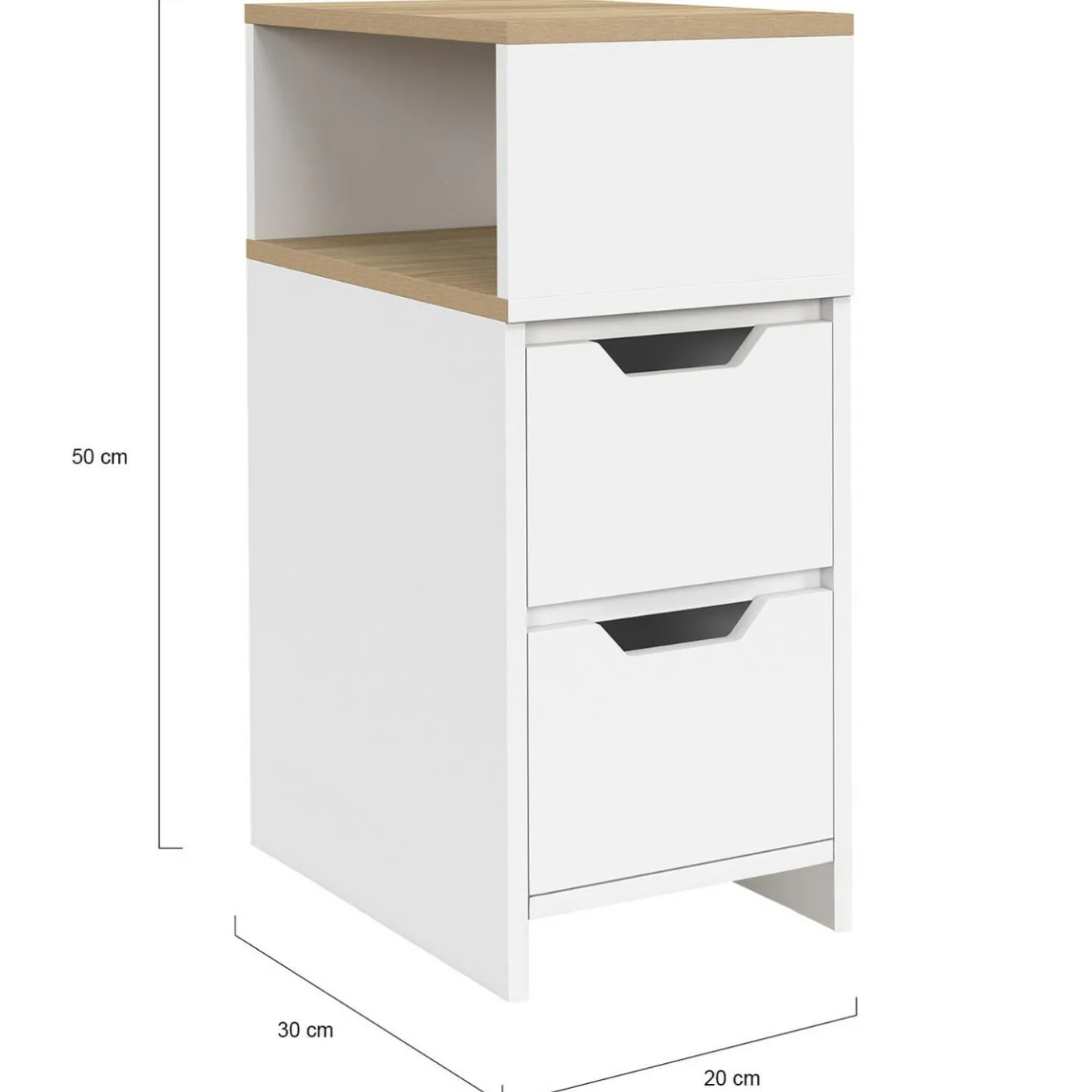 IDMarket Lot de 2 tables de chevet bois et blanc 2 tiroirs avec niche latérale réversible* Collection Contemporaine|Chambre Complète Adulte