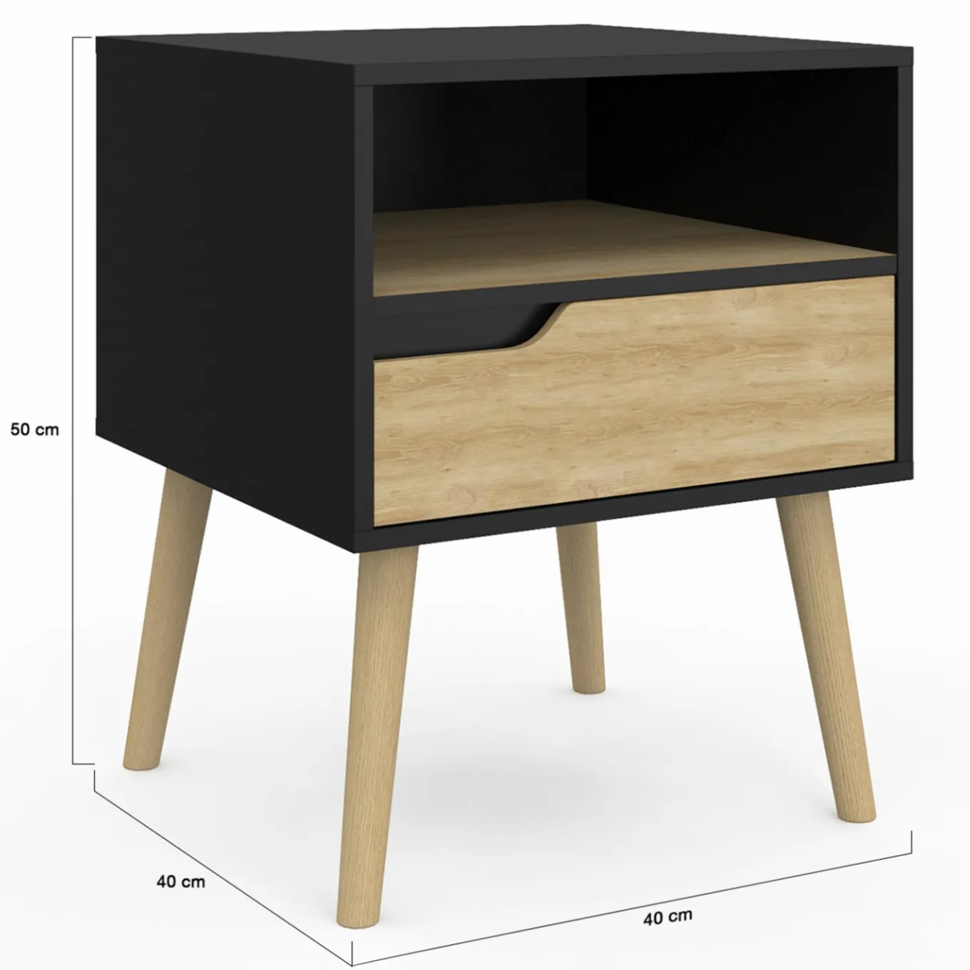 IDMarket Lot de 2 tables de chevet scandinaves avec tiroir bois noir et effet hêtre* Meubles Tiroirs|Meubles Bas