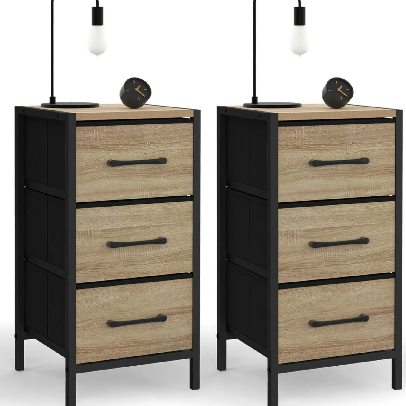 IDMarket Lot de 2 tables de chevet 3 tiroirs* Meubles Tiroirs|Meubles Bas