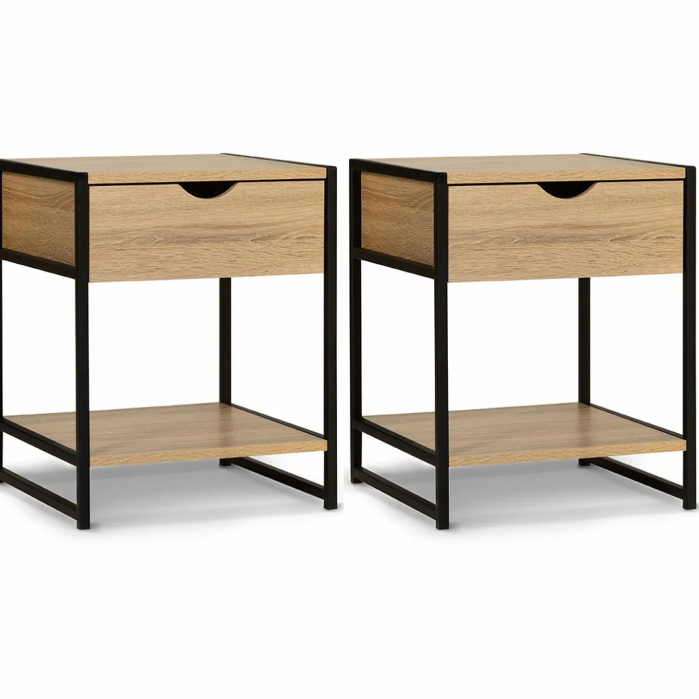 IDMarket Lot de 2 tables de chevet bois et métal noir* Meubles Bas|Meubles En Bois