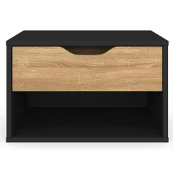 IDMarket Lot de 2 tables de chevet suspendues 1 tiroir avec niche en bois façon hêtre et noir* Collection Design|Collection Moderne
