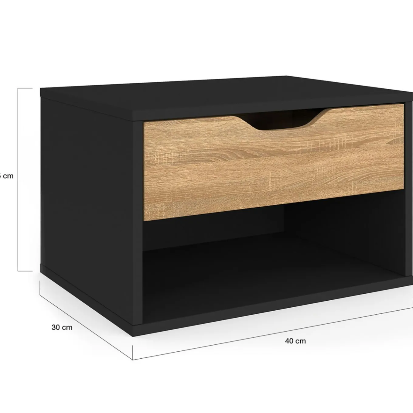 IDMarket Lot de 2 tables de chevet suspendues 1 tiroir avec niche en bois façon hêtre et noir* Collection Design|Collection Moderne