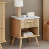 IDMarket Lot de 2 tables de chevet JULIETTE plateau effet marbre 1 tiroir avec niche lattes tasseau bois* Tables De Chevet|Collection Design
