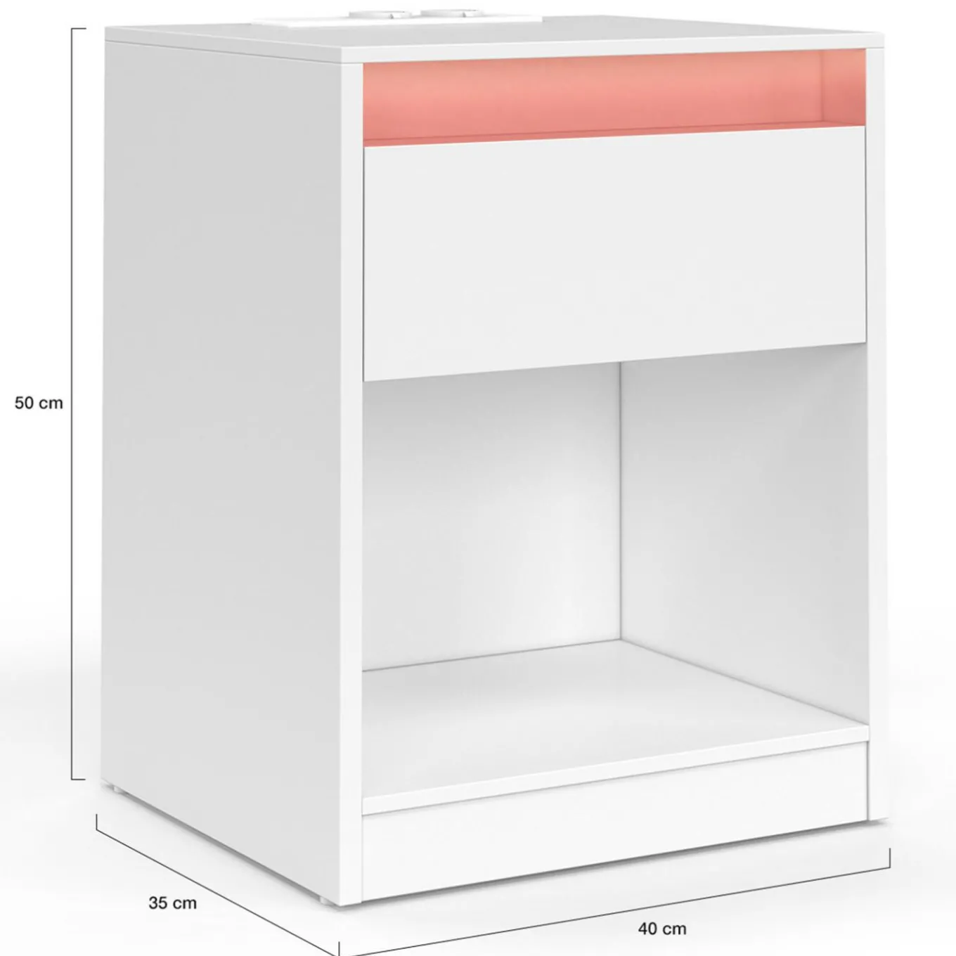 IDMarket Lot de 2 tables de chevet à LED avec station de recharge 1 tiroir et niche* Meubles Bas|Meubles Blancs