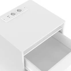 IDMarket Lot de 2 tables de chevet à LED avec station de recharge 1 tiroir et niche* Meubles Bas|Meubles Blancs