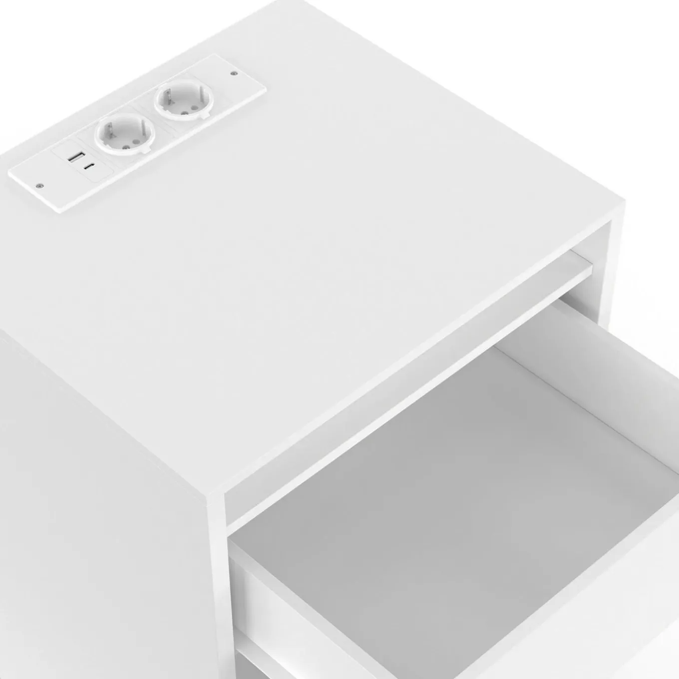 IDMarket Lot de 2 tables de chevet à LED avec station de recharge 1 tiroir et niche* Meubles Bas|Meubles Blancs