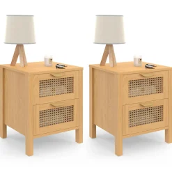 IDMarket Lot de 2 tables de chevet 2 tiroirs cannage et bois* Collection Cannage|Chambre Complète Adulte