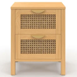 IDMarket Lot de 2 tables de chevet 2 tiroirs cannage et bois* Collection Cannage|Chambre Complète Adulte