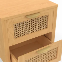 IDMarket Lot de 2 tables de chevet 2 tiroirs cannage et bois* Collection Cannage|Chambre Complète Adulte