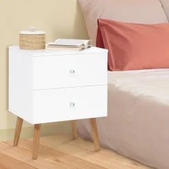 IDMarket Lot de 2 tables de chevet scandinaves bois et blanc 2 tiroirs* Meubles Tiroirs|Meubles Bas
