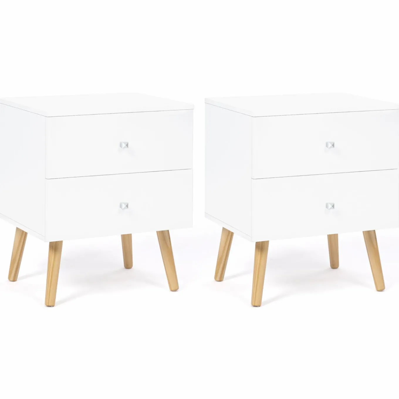 IDMarket Lot de 2 tables de chevet scandinaves bois et blanc 2 tiroirs* Meubles Tiroirs|Meubles Bas