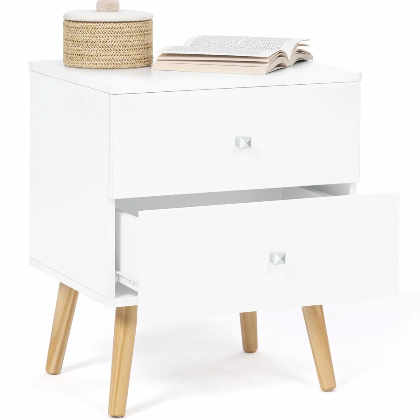 IDMarket Lot de 2 tables de chevet scandinaves bois et blanc 2 tiroirs* Meubles Tiroirs|Meubles Bas