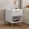 IDMarket Lot de 2 tables de chevet bois blanc avec 1 tiroir lattes tasseau, une niche et pieds doré* Tables De Chevet