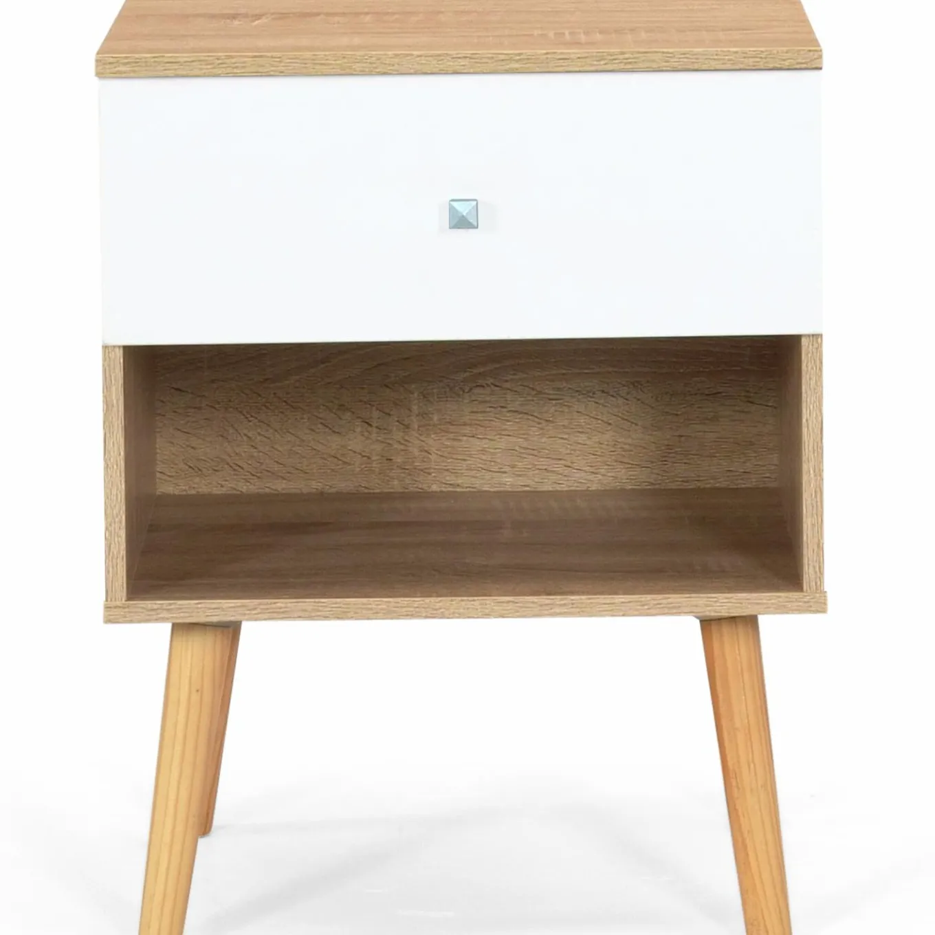 IDMarket Lot de 2 tables de chevet scandinaves hêtre et blanc 1 tiroir* Meubles Tiroirs|Meubles Blancs