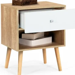 IDMarket Lot de 2 tables de chevet scandinaves hêtre et blanc 1 tiroir* Meubles Tiroirs|Meubles Blancs