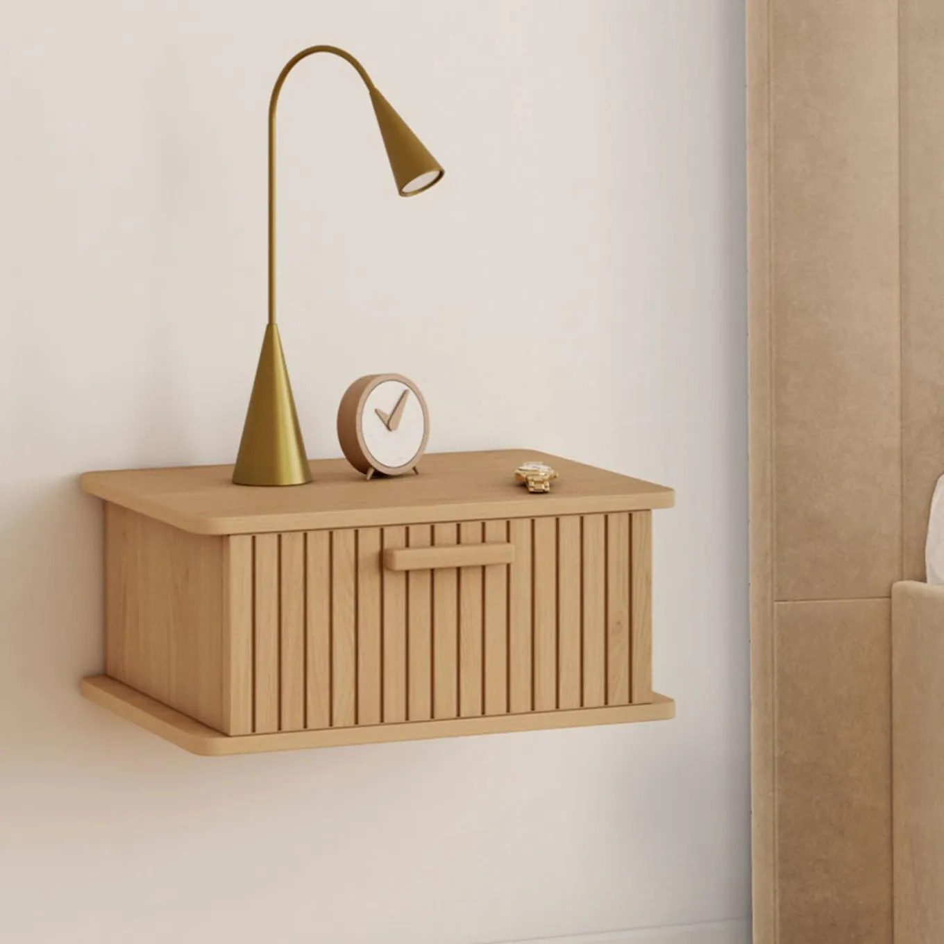 IDMarket Lot de 2 tables de chevet suspendues lattes tasseau bois 1 tiroir* Tables De Chevet|Chambre Complète Adulte