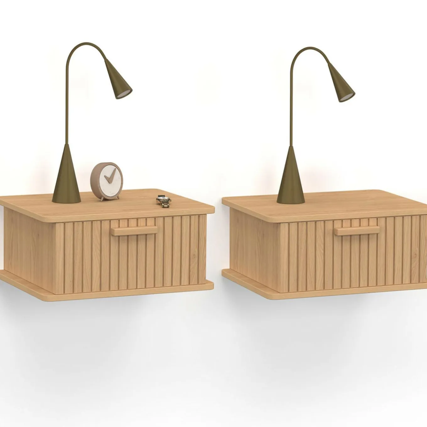 IDMarket Lot de 2 tables de chevet suspendues lattes tasseau bois 1 tiroir* Tables De Chevet|Chambre Complète Adulte