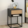 IDMarket Lot de 2 tables de chevet 1 tiroir façon hêtre et 1 niche noire* Collection Moderne|Chambre Complète Adulte