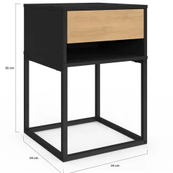 IDMarket Lot de 2 tables de chevet 1 tiroir façon hêtre et 1 niche noire* Collection Moderne|Chambre Complète Adulte