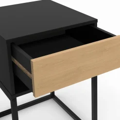 IDMarket Lot de 2 tables de chevet 1 tiroir façon hêtre et 1 niche noire* Collection Moderne|Chambre Complète Adulte