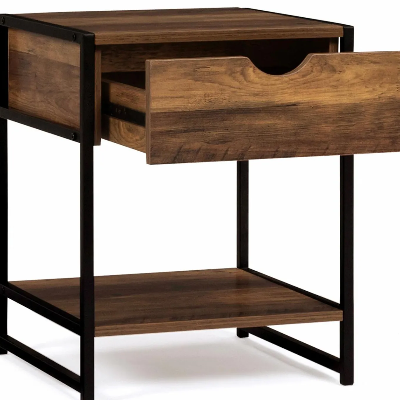 IDMarket Lot de 2 tables de chevet métal et bois foncé* Meubles Bas|Meubles En Bois