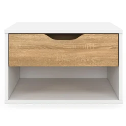 IDMarket Lot de 2 tables de chevet suspendues 1 tiroir avec niche en bois façon hêtre et blanc* Tables De Chevet|Chambre Complète Adulte