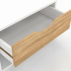 IDMarket Lot de 2 tables de chevet suspendues 1 tiroir avec niche en bois façon hêtre et blanc* Tables De Chevet|Chambre Complète Adulte