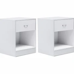 IDMarket Lot de 2 tables de chevet blanches en bois* Meubles Blancs|Collection Design