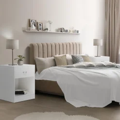 IDMarket Lot de 2 tables de chevet blanches en bois* Meubles Blancs|Collection Design
