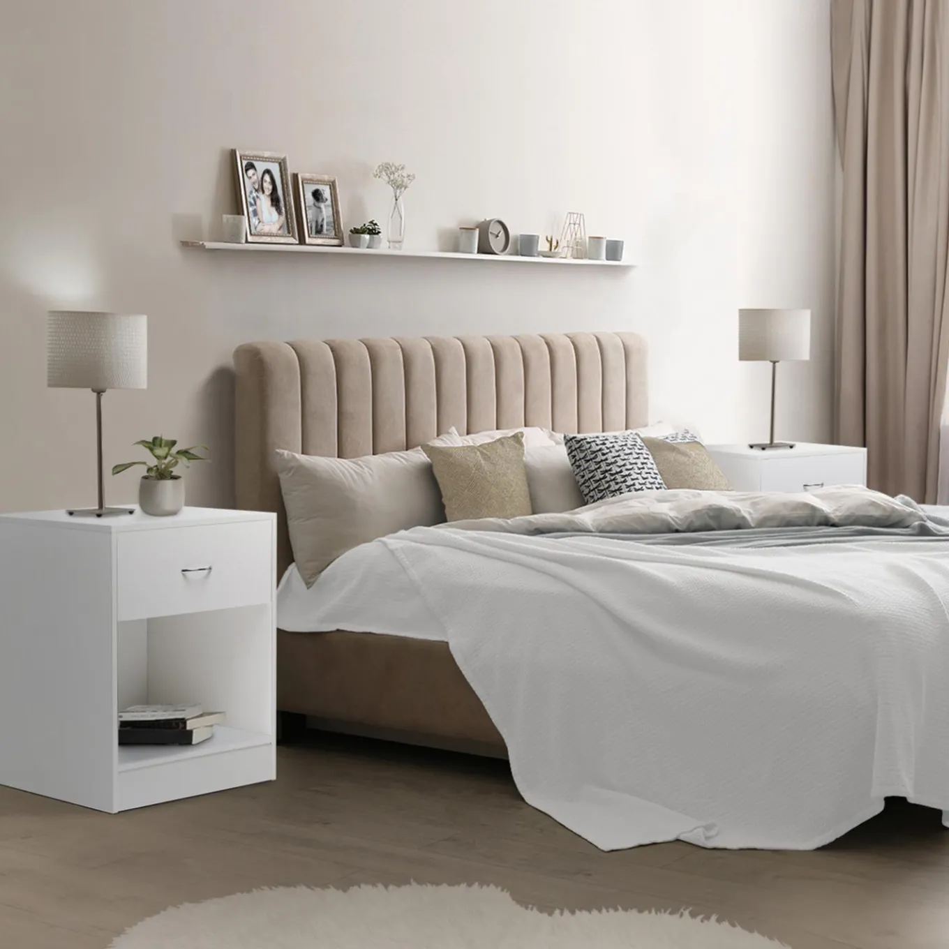 IDMarket Lot de 2 tables de chevet blanches en bois* Meubles Blancs|Collection Design