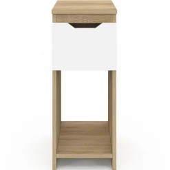 IDMarket Lot de 2 tables de chevet 1 tiroir avec niche bois façon hêtre et blanc* Collection Contemporaine|Tables De Chevet