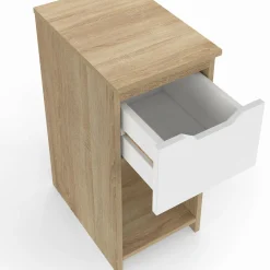 IDMarket Lot de 2 tables de chevet 1 tiroir avec niche bois façon hêtre et blanc* Collection Contemporaine|Tables De Chevet