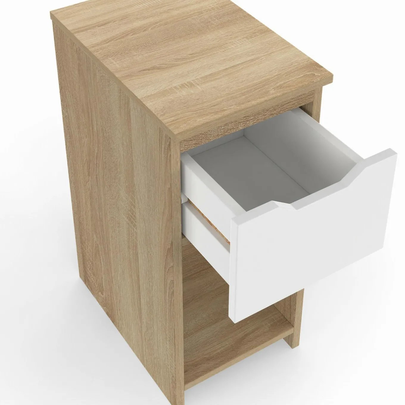 IDMarket Lot de 2 tables de chevet 1 tiroir avec niche bois façon hêtre et blanc* Collection Contemporaine|Tables De Chevet