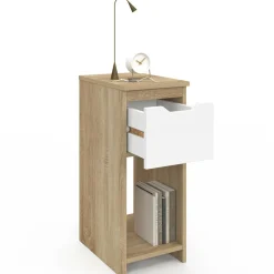 IDMarket Lot de 2 tables de chevet 1 tiroir avec niche bois façon hêtre et blanc* Collection Contemporaine|Tables De Chevet