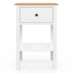 IDMarket Lot de 2 tables de chevet 1 tiroir et 1 tablette blanc et plateau bois* Tables De Chevet|Chambre Complète Adulte