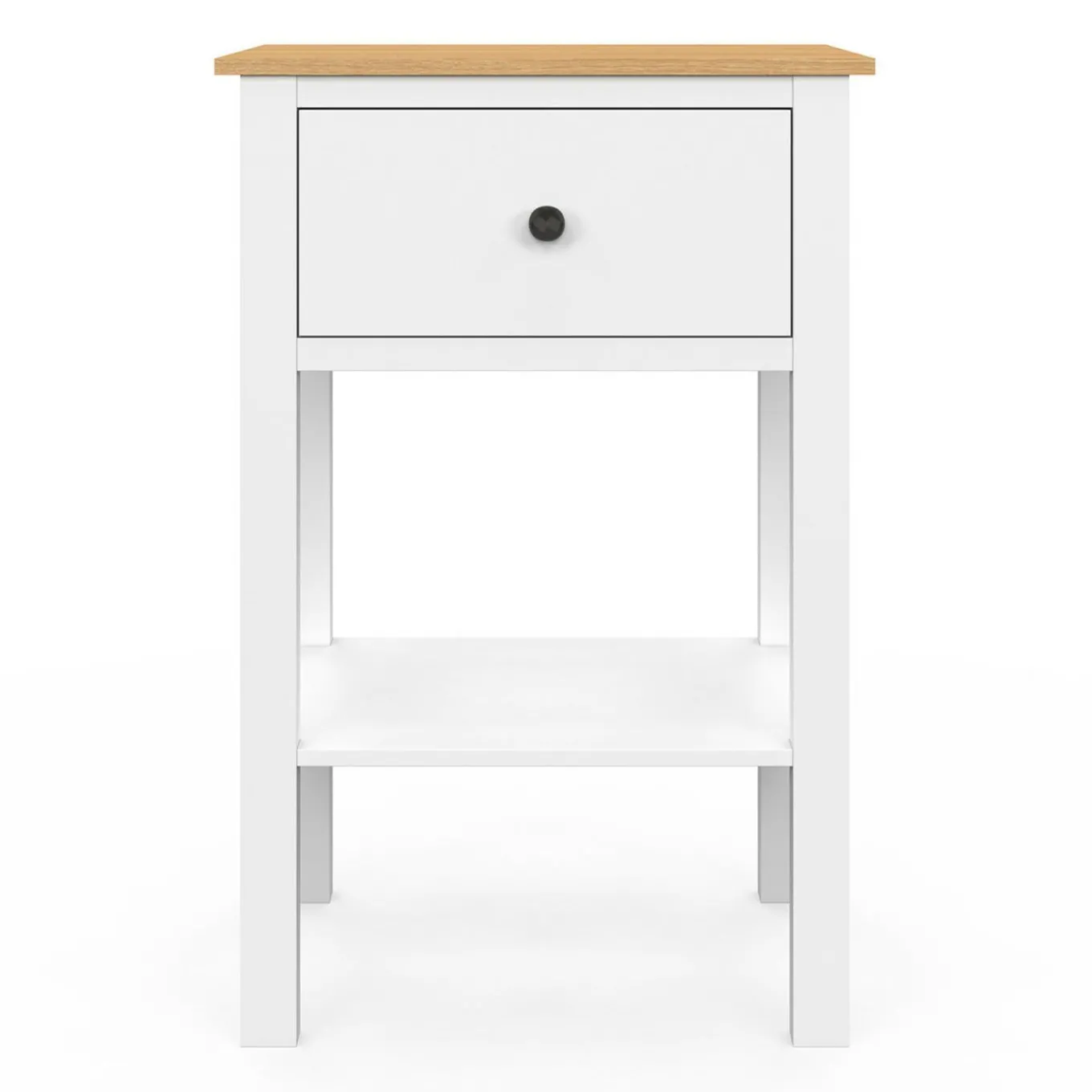 IDMarket Lot de 2 tables de chevet 1 tiroir et 1 tablette blanc et plateau bois* Tables De Chevet|Chambre Complète Adulte