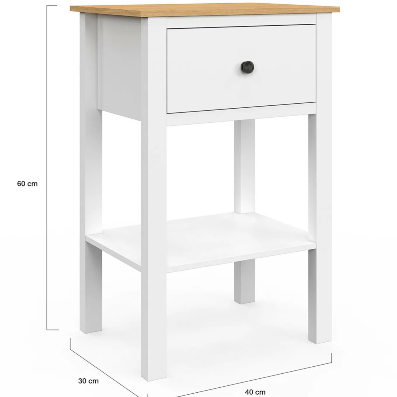 IDMarket Lot de 2 tables de chevet 1 tiroir et 1 tablette blanc et plateau bois* Tables De Chevet|Chambre Complète Adulte