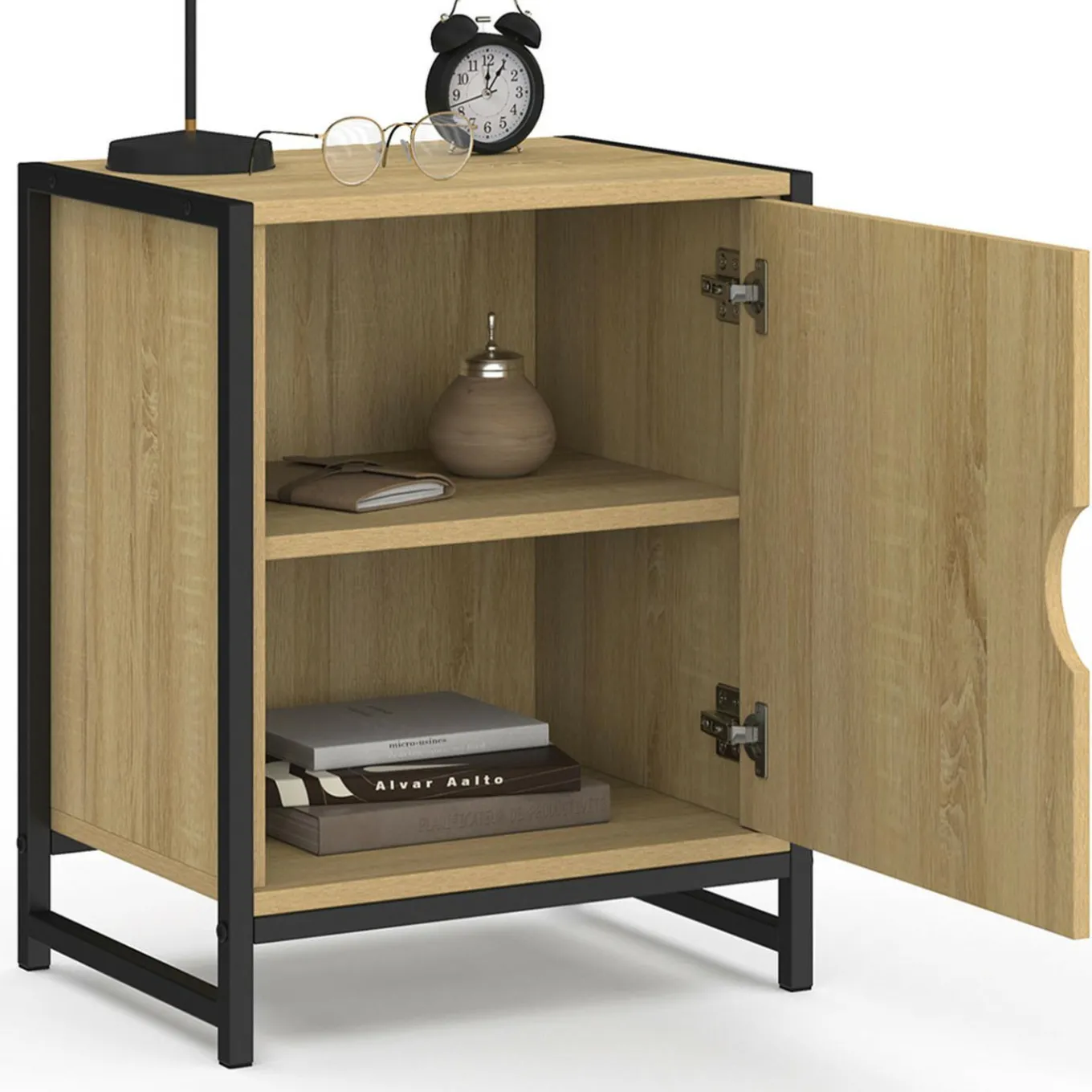 IDMarket Lot de 2 tables de chevet 1 porte design industriel* Collection Industrielle|Petits Meubles