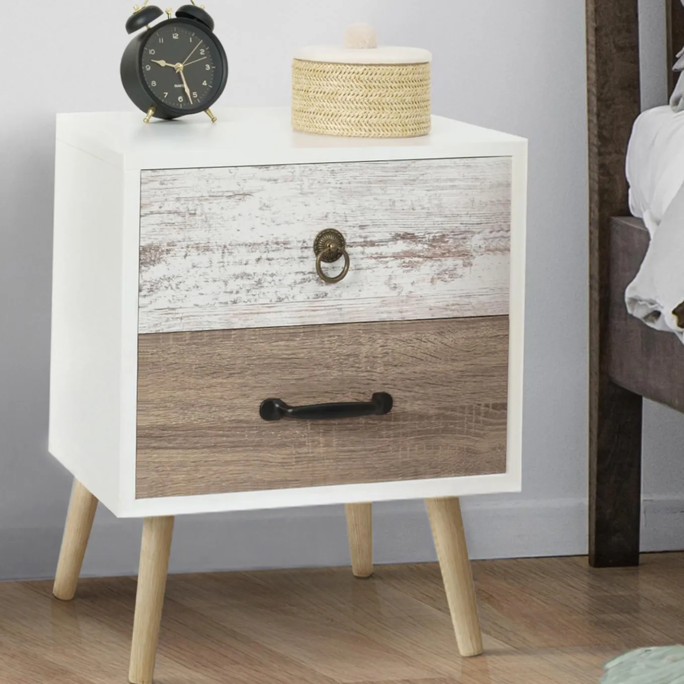 IDMarket Lot de 2 tables de chevet scandinaves avec tiroirs blanc et bois* Meubles Tiroirs|Meubles Bas