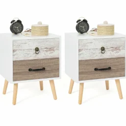 IDMarket Lot de 2 tables de chevet scandinaves avec tiroirs blanc et bois* Meubles Tiroirs|Meubles Bas