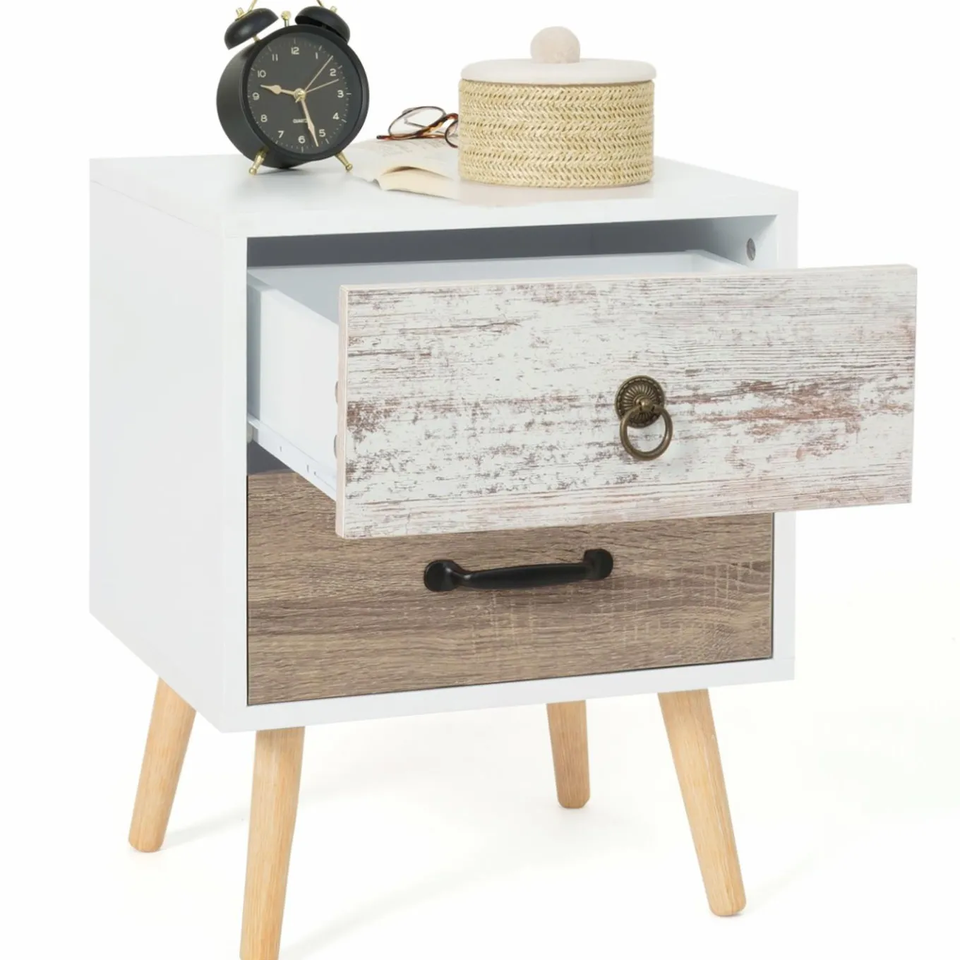 IDMarket Lot de 2 tables de chevet scandinaves avec tiroirs blanc et bois* Meubles Tiroirs|Meubles Bas