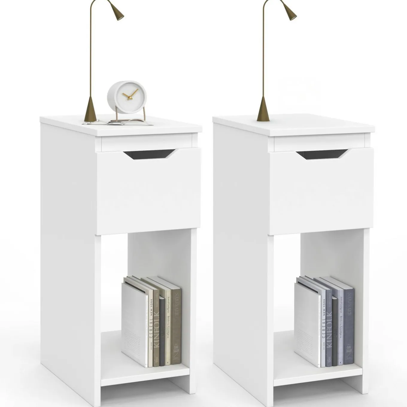 IDMarket Lot de 2 tables de chevet 1 tiroir avec niche blanc* Collection Contemporaine|Tables De Chevet
