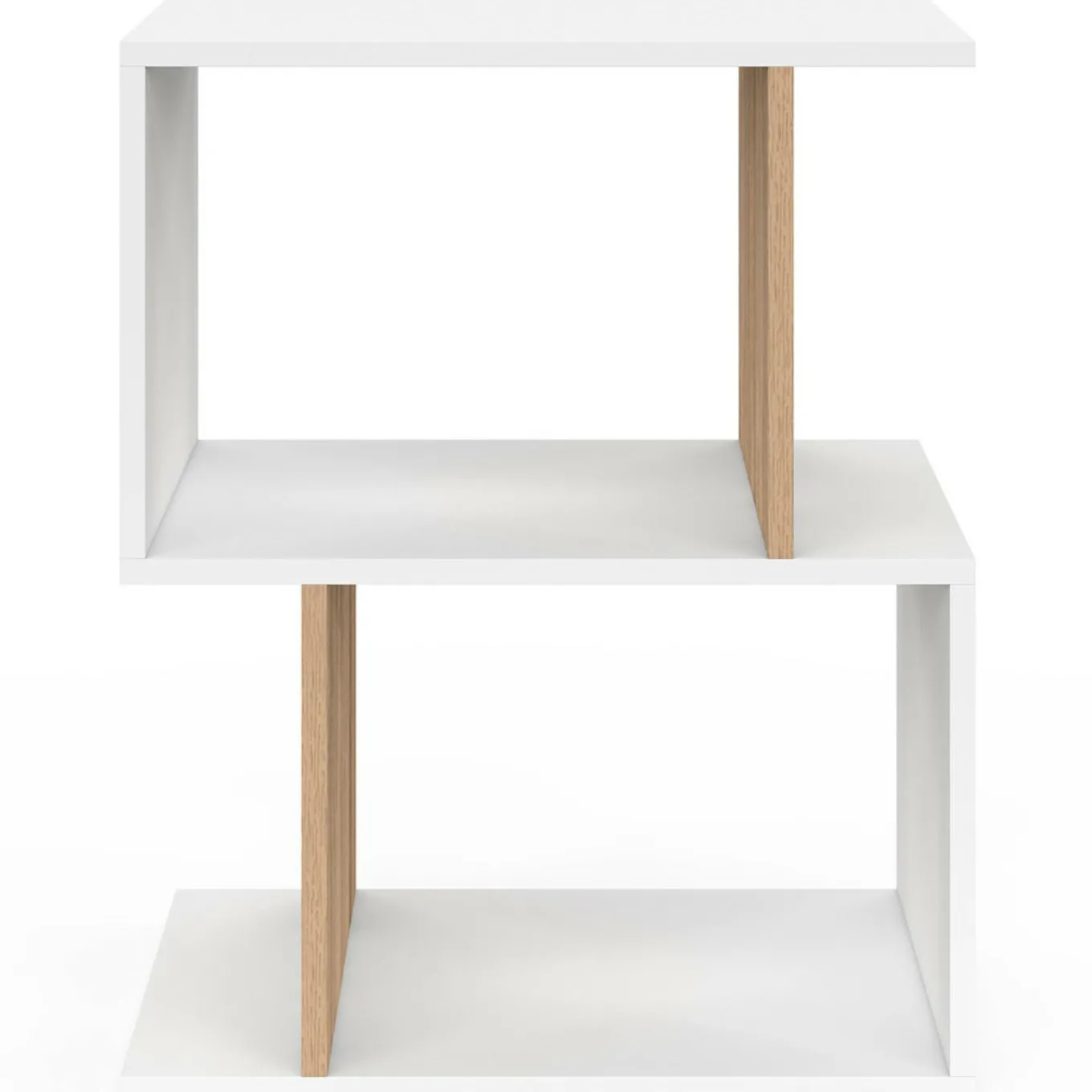 IDMarket Lot de 2 tables de chevet forme S avec rangements ouverts blanc et effet hêtre* Tables De Chevet|Chambre Complète Adulte