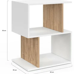 IDMarket Lot de 2 tables de chevet forme S avec rangements ouverts blanc et effet hêtre* Tables De Chevet|Chambre Complète Adulte