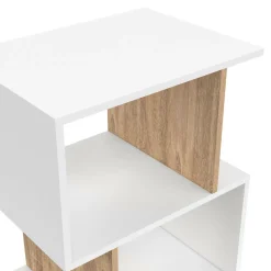 IDMarket Lot de 2 tables de chevet forme S avec rangements ouverts blanc et effet hêtre* Tables De Chevet|Chambre Complète Adulte