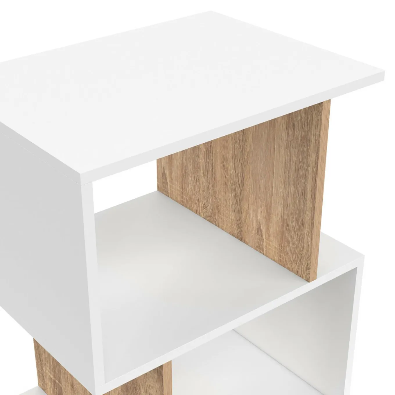 IDMarket Lot de 2 tables de chevet forme S avec rangements ouverts blanc et effet hêtre* Tables De Chevet|Chambre Complète Adulte